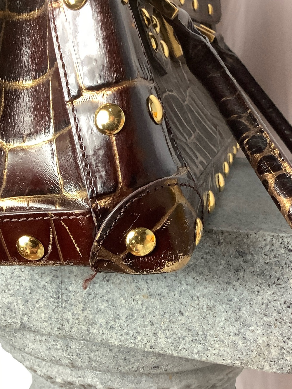 Nordstrom Croc-Embossed Dark Brown Satchel with Gold Hardware - Picture 6 of 8